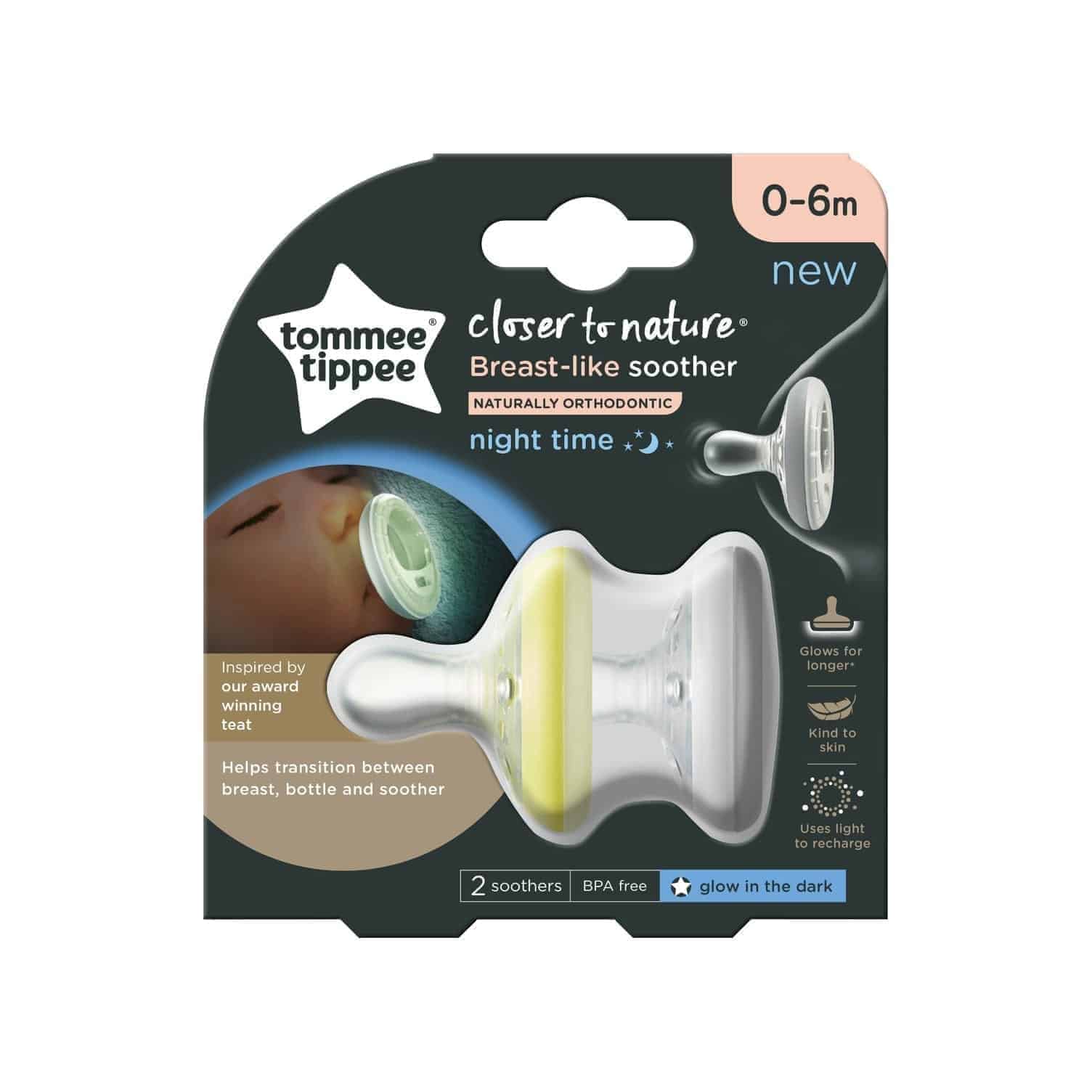 Tommee Tippee Sucette de nuit en forme de sein 0-6 M *2