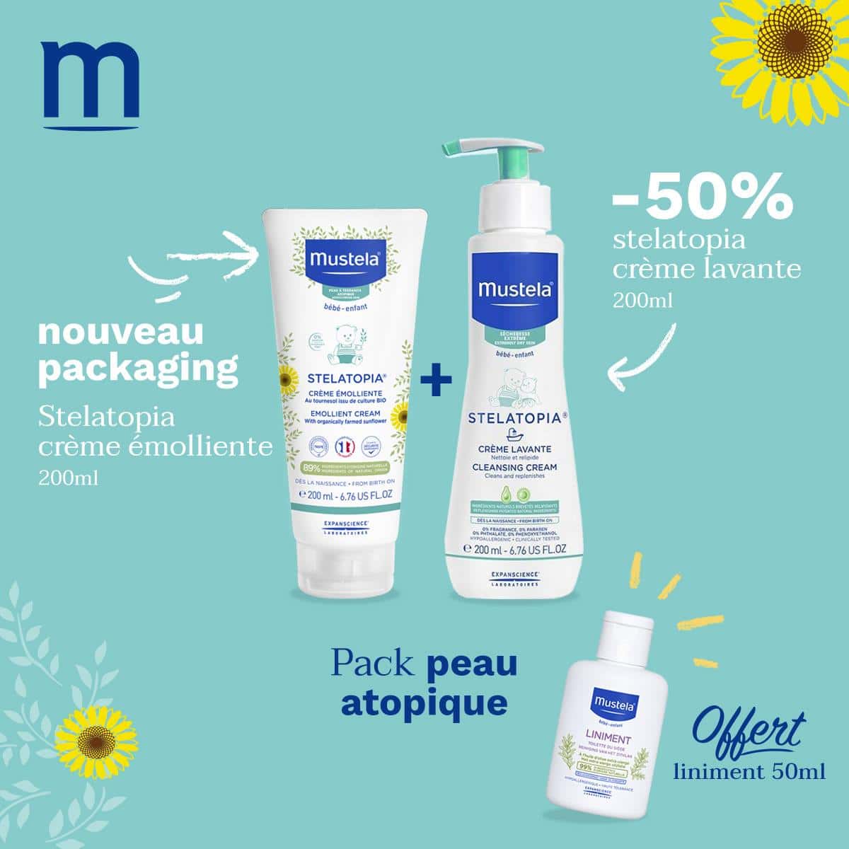 Mustela pack stelatopia crémé émolliente + stelatopia creme lavante