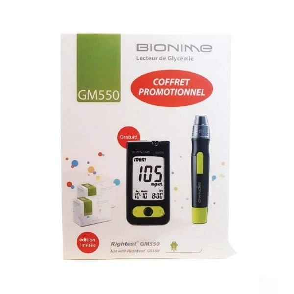 BIONIME Pack1 APPAREIL + 100 BANDELETTES + 10 LANCETS + 1 AUTOPIQUEUR.