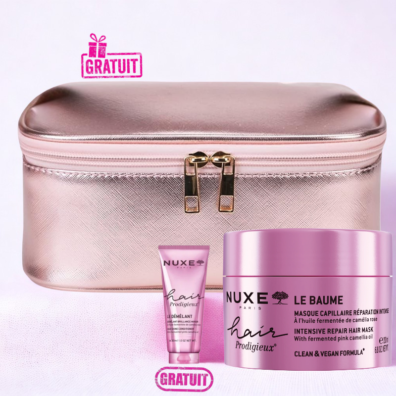 NUXE HAIR PRODIGIEUX MASQUE CAPILLAIRE REPARATION INTENSE 200ML+LE DEMELANT BRILLANCE MIROIR 30ML (OFFERT)+TROUSSE (OFFERT)