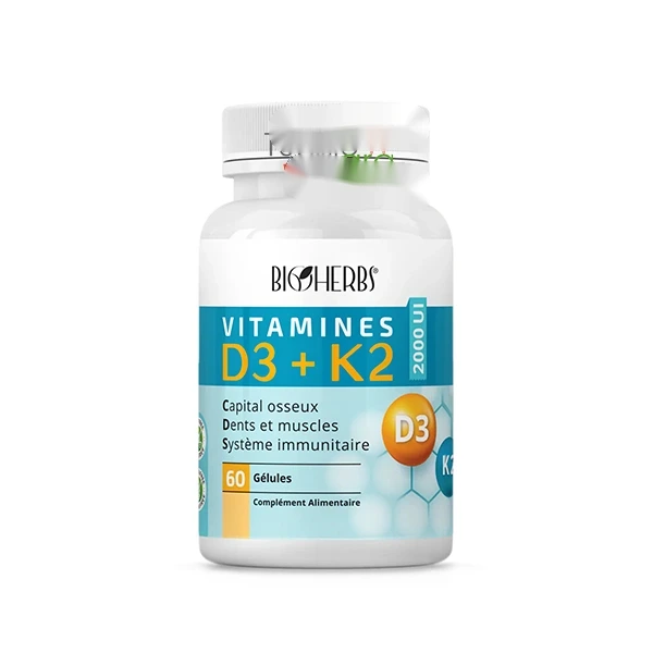 Bioherbs Vitamines D3+K2 2000 Ui 60 Gelules