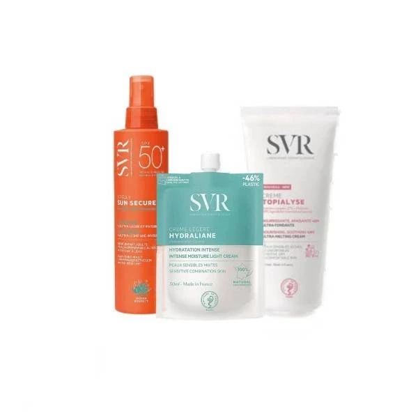 svr pack sun secure spray + hydraliane leger + topialyse creme offerte