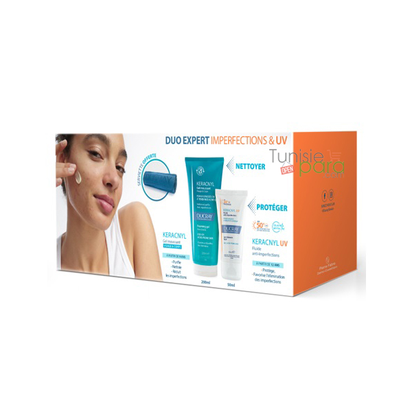 Ducray Pack Keracnyl UV + Gel Moussant 200 ML + Serviette offerte