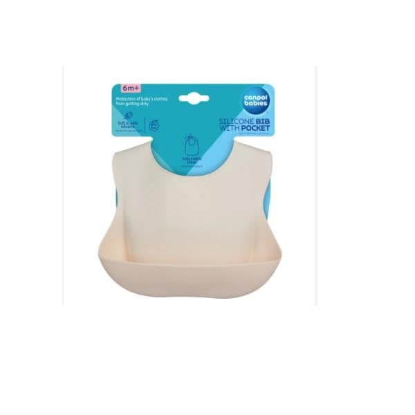 canpol babies bavoir silicone creme avec poche 4M+ 51/030