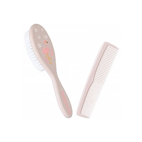 Baby Nova brosse et peigne rose flamingo poils naturel