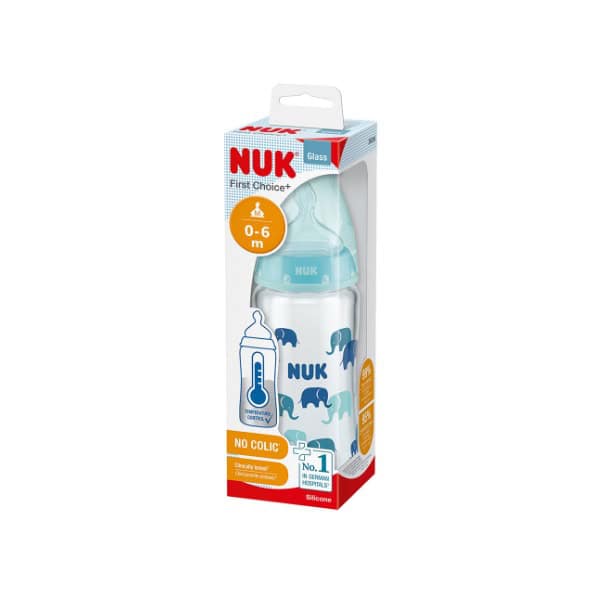 NUK first choice biberon en verre 0-6M BLEU 240 ml
