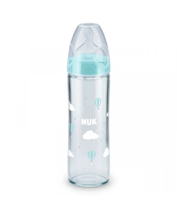 NUK classique biberon en verre bleu et blanc 0-6m 240ml