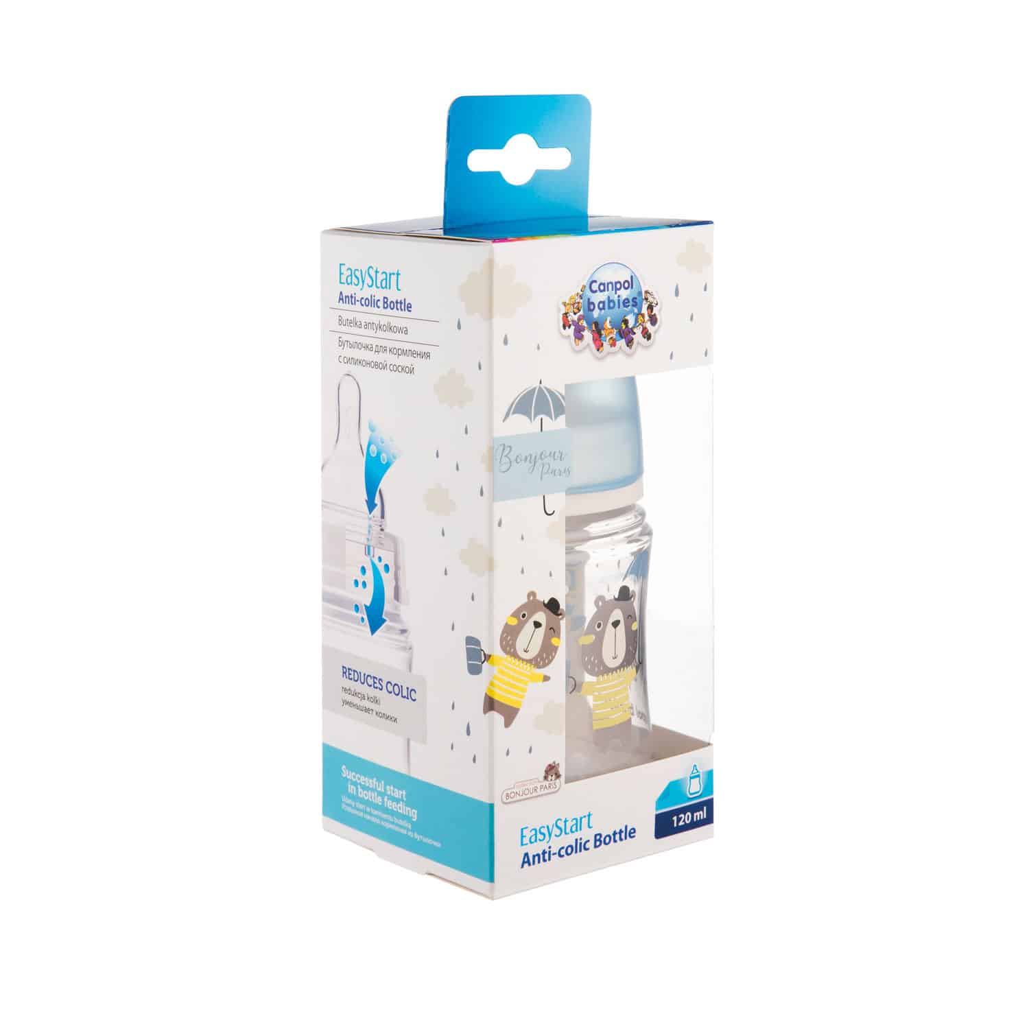 canpol babies biberon anti colique col large bleu bonjour paris 120 ml
