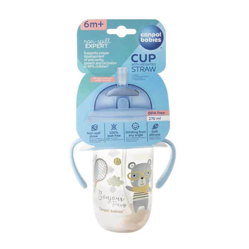 canpol babies tasse anti éclaboussure bleu avec paille 270 ml 56/607 — vue 3