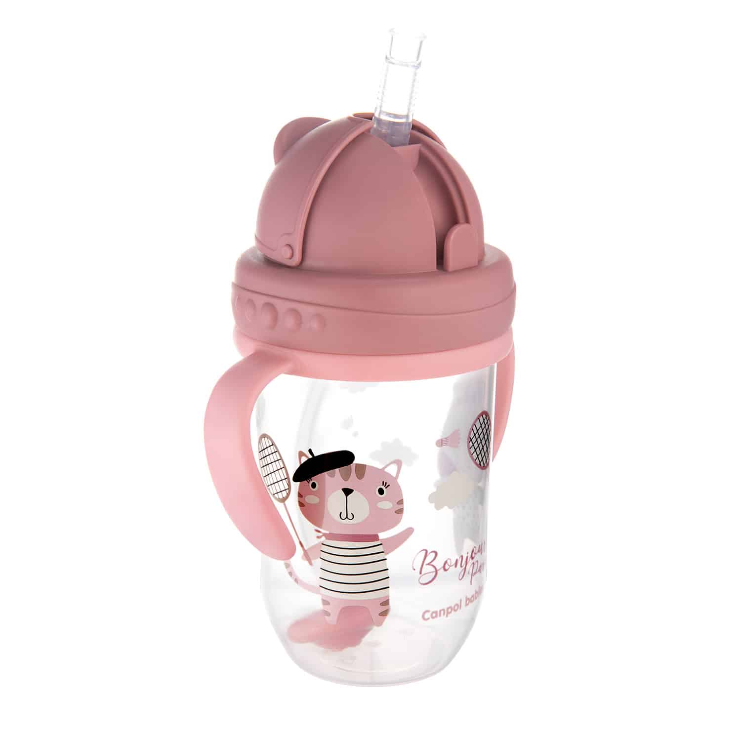 canpol babies tasse anti éclaboussure rose avec paille 270 ml 56/607 — vue 3