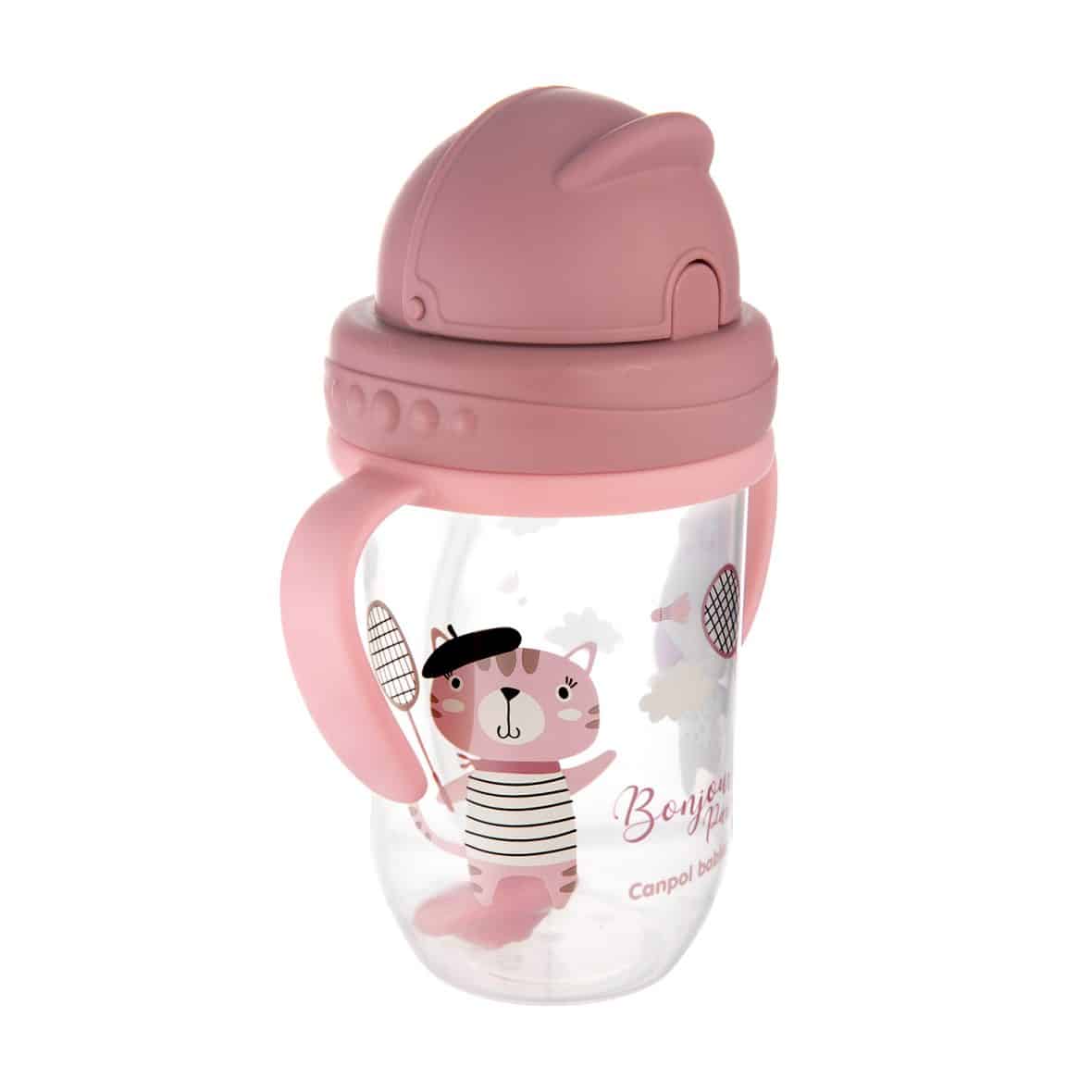 canpol babies tasse anti éclaboussure rose avec paille 270 ml 56/607 — vue 2