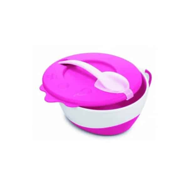 canpol bol avec couvercle et cuillere 350 ml rose