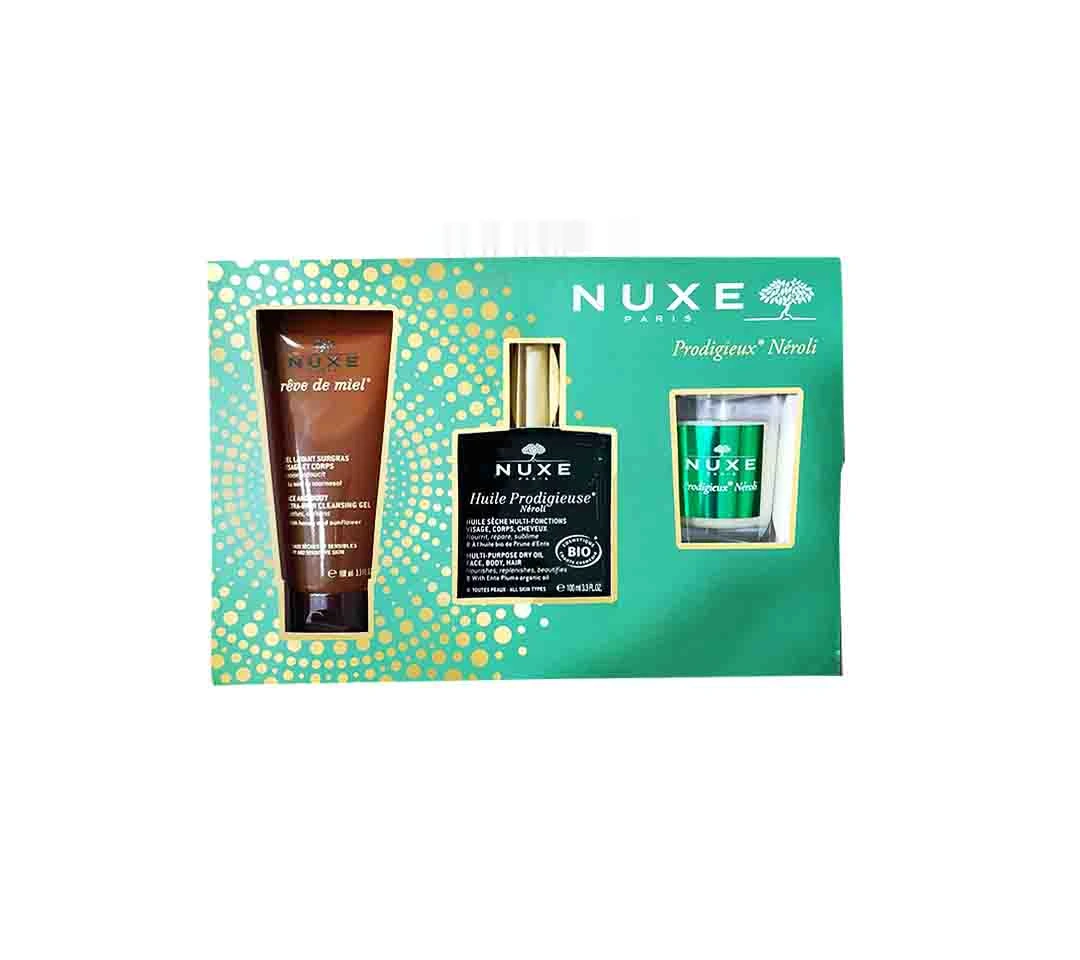 NUXE Coffret huile prodigieuse néroli 100ml + rêve de miel gel surgras 100ml offert +bougie huile prodigieuse offert