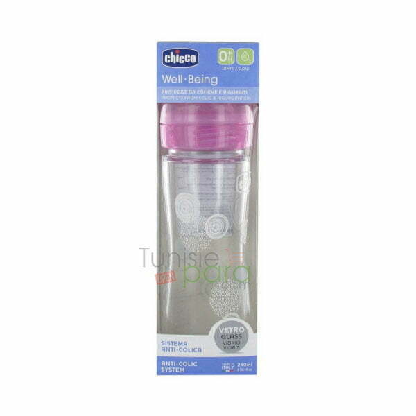 Chicco well being biberon verre 240 ml debit lent 0 mois et +